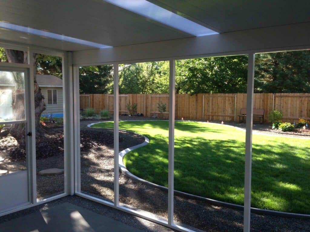 screen room overlooking the garden Patio Covers Unlimited NW