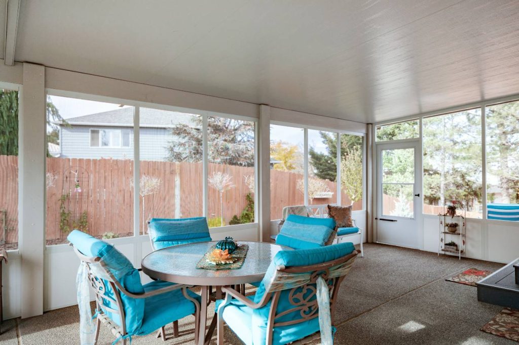 interior view of screen rooms with a dining area